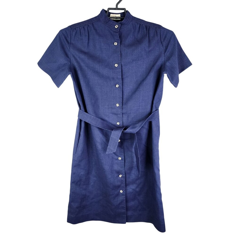 Womens Blue Jack Henry Linen Dress w/ Belt Button-Up Short Sleeve Size XL